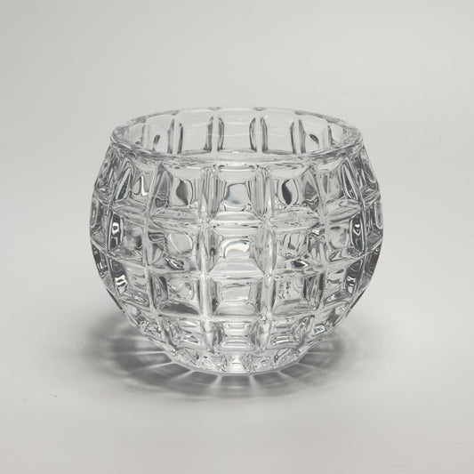 Vintage fyrfadstage i kraftigt klart glas med kubisk mønster
