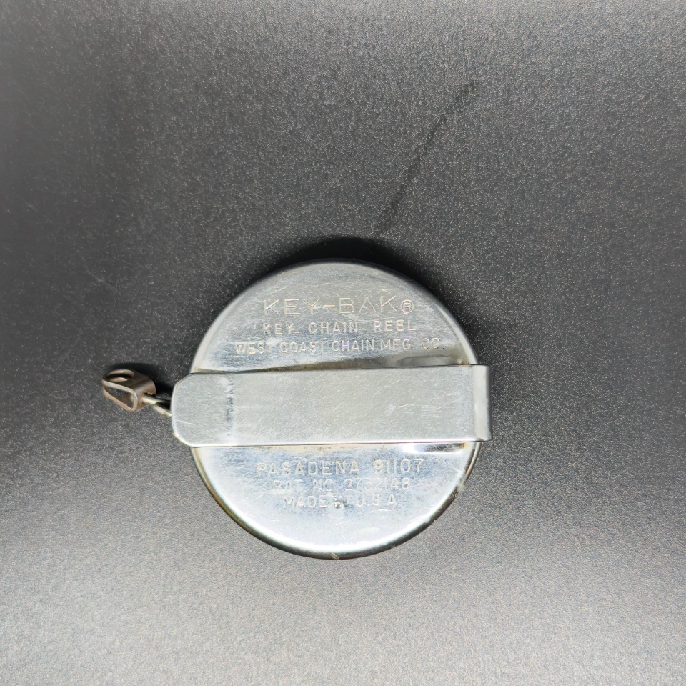 Vintage amerikansk Key-Bak nøglering - med bælteclips, West Coast Chain Mfg. Co., Pasadena