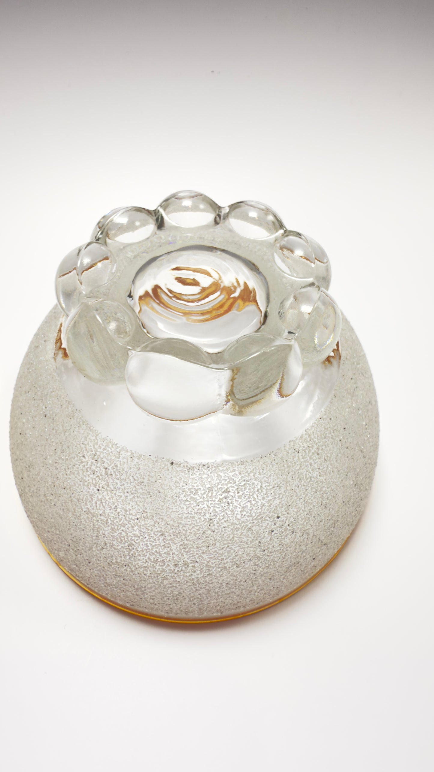 A set of vintage coupe glasses / dessert glasses with rough granulated glass surface and gold rim