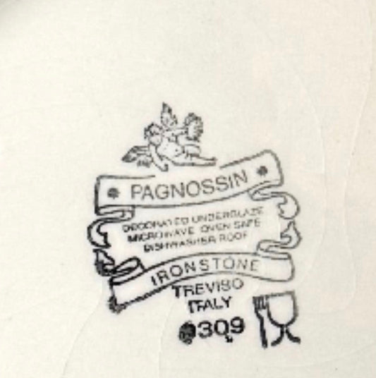 Pagnossin ironstone frokosttallerken aubergine/blå kant, Treviso Italien