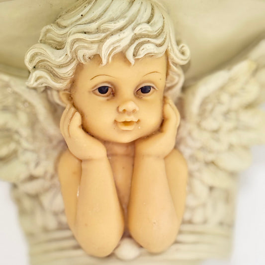 Vintage vægkonsol med engel - cherub i polyresin 22 cm - Frøken Lilly