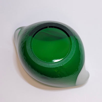 Vintage grøn/hvid skål i mundblæst kunstglas – mid-century skål