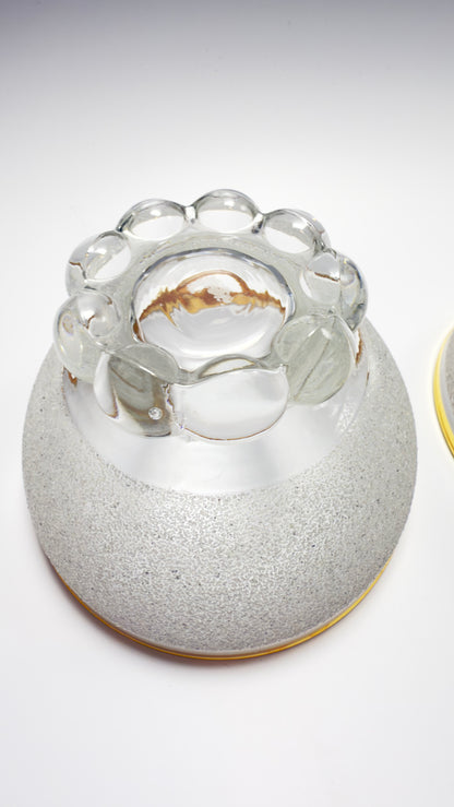 A set of vintage coupe glasses / dessert glasses with rough granulated glass surface and gold rim