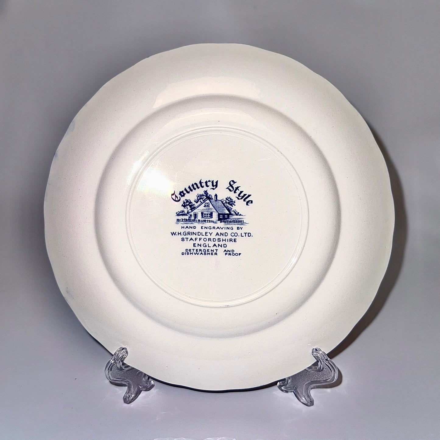 Engelsk fajance tallerken “Country Style” – blå/hvid W.H. Grindley Staffordshire