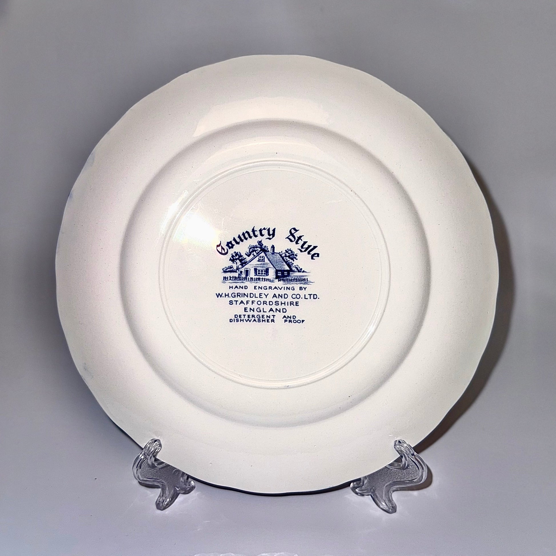 Engelsk fajance tallerken “Country Style” – blå/hvid W.H. Grindley Staffordshire