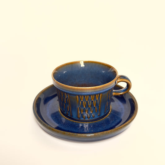 Søholm Blå Granit kop og underkop i blåbrunt stentøj