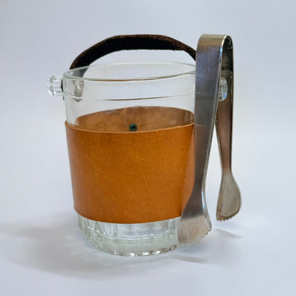 Vintage italiensk isspand i kraftigt presset glas med læder og læderhank