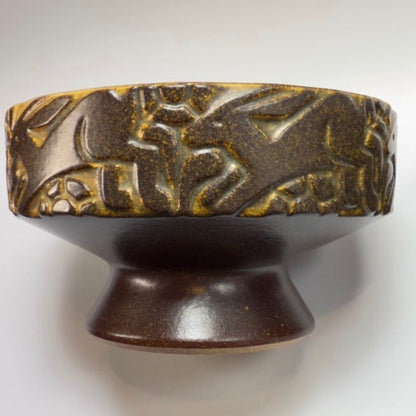 Michael Andersen & Søn reliefskål på opsats i brun glasur