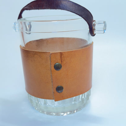 Vintage italiensk isspand i kraftigt presset glas med læder og læderhank