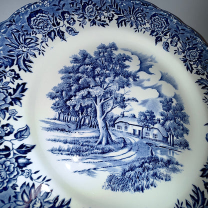 Engelsk fajance tallerken “Country Style” – blå/hvid W.H. Grindley Staffordshire
