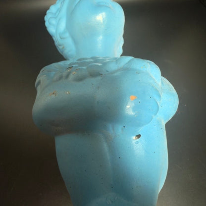 Vintage englebarn figur i keramik – lyseblå kerub
