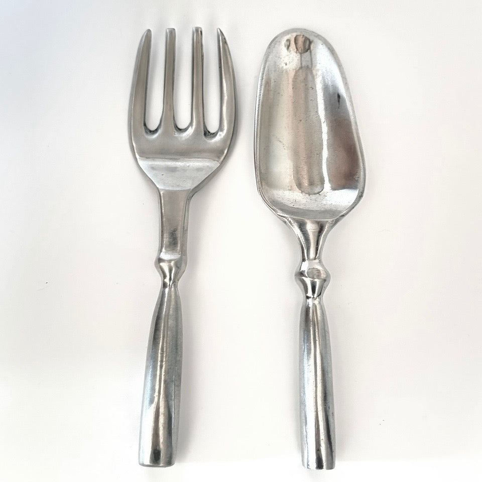 Vintage salatserveringssæt i massivt støbt aluminium