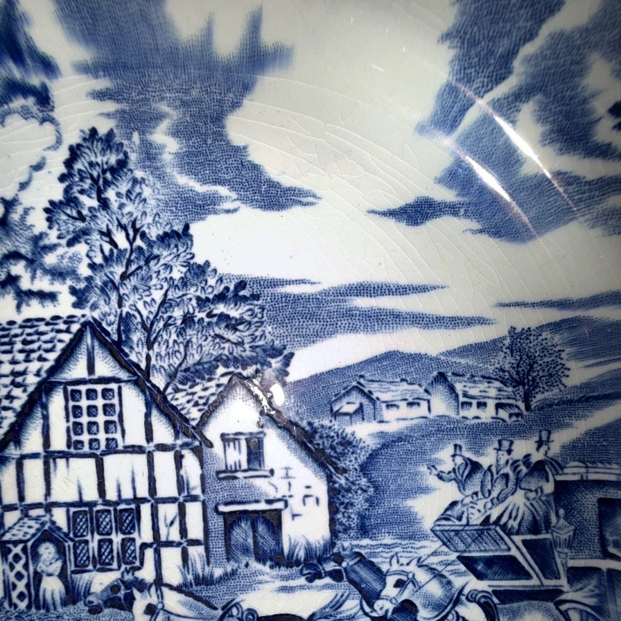 Fransk fajancetallerken – blå/hvid “English Style” Lunéville France ca. 1950–70