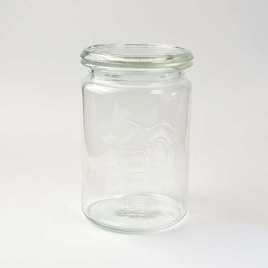 Kastrup Glasværk henkogningsglas 18,5 cm – gammelt sylteglas med glaslåg