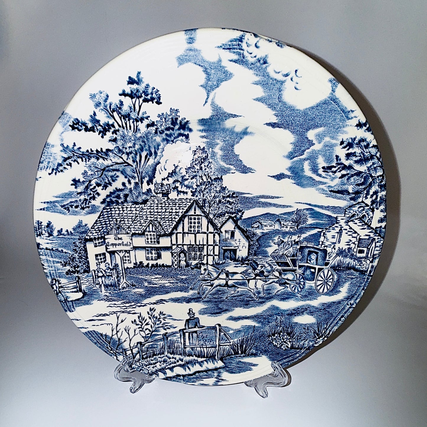 Fransk fajancetallerken – blå/hvid “English Style” Lunéville France ca. 1950–70