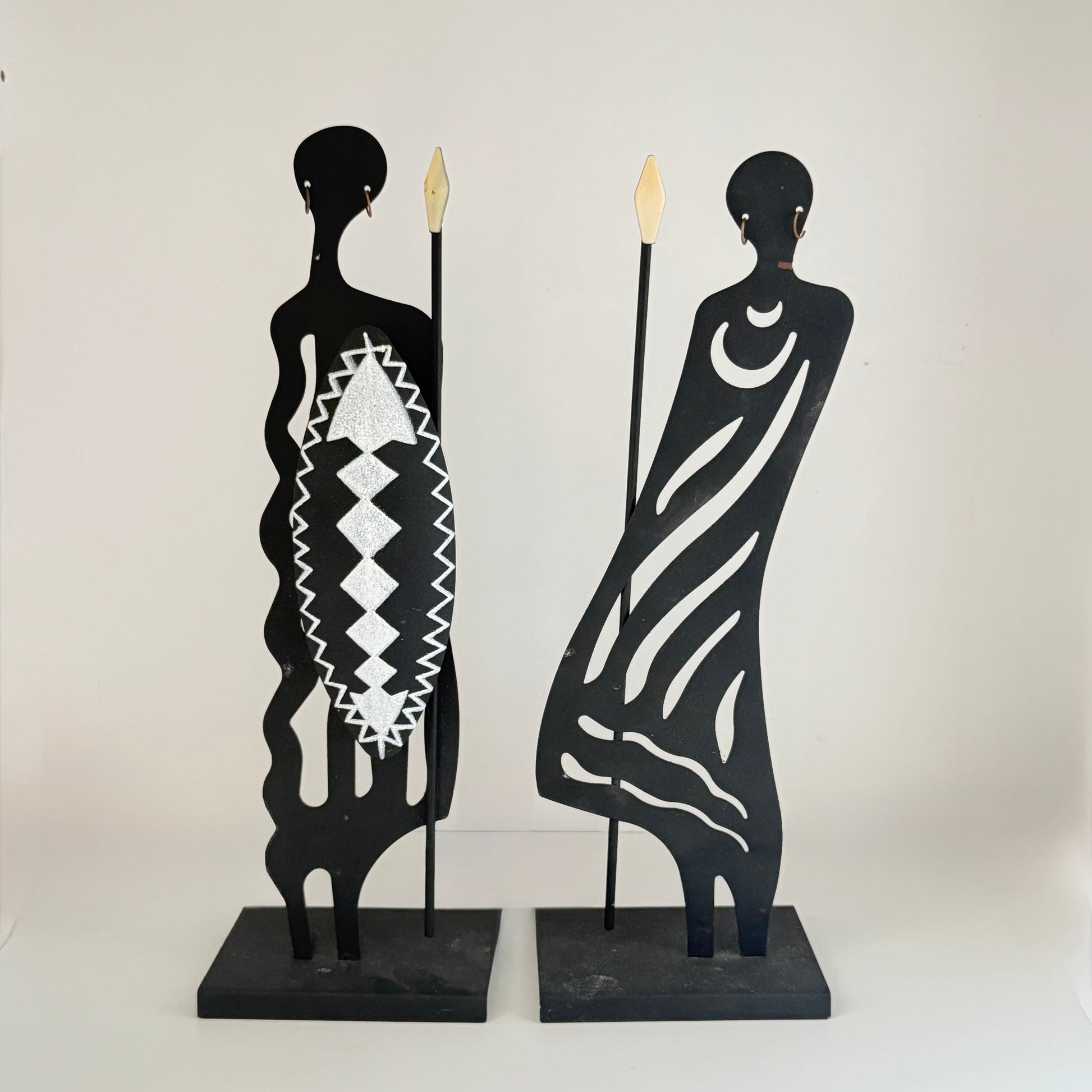 Afrikanske krigerstatuer i metal – sæt med 2