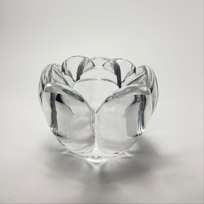 Holmegaard lotus lysestage i klart tungt glas – vintage dansk glasdesign