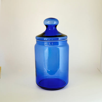 Opbevaringskrukke i koboltblåt glas med låg