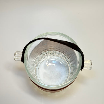 Vintage italiensk isspand i kraftigt presset glas med læder og læderhank