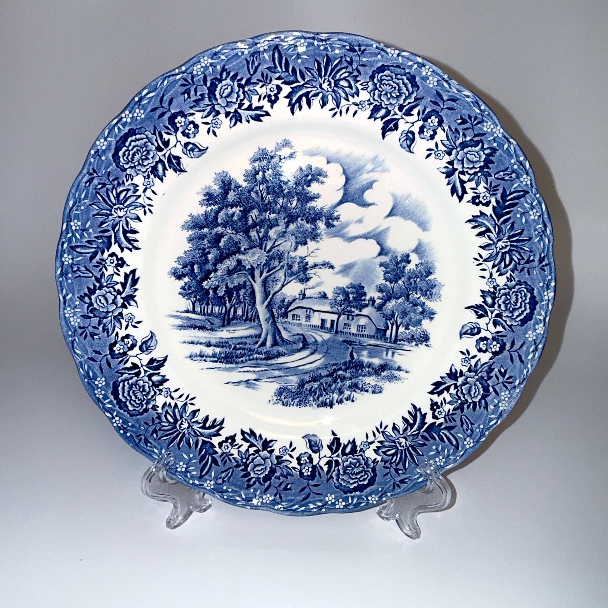Engelsk fajance tallerken “Country Style” – blå/hvid W.H. Grindley Staffordshire