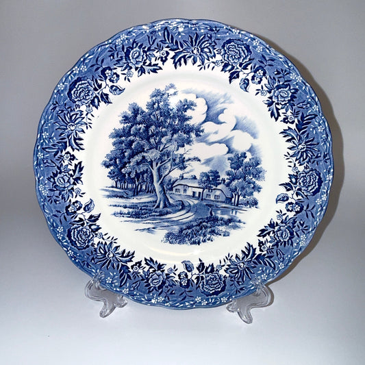 Engelsk fajance tallerken “Country Style” – blå/hvid W.H. Grindley Staffordshire