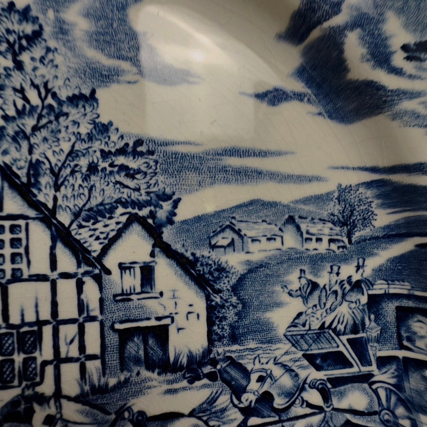 Fransk fajancetallerken – blå/hvid “English Style” Lunéville France ca. 1950–70