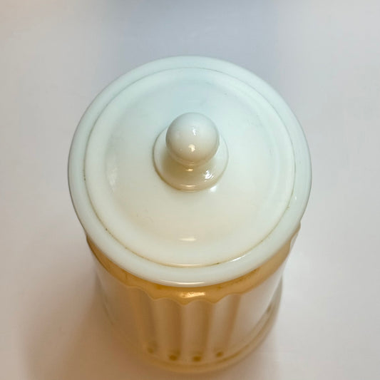 Apotekerkrukke i opalineglas med låg – vintage opbevaringskrukke – Italy præger i bund