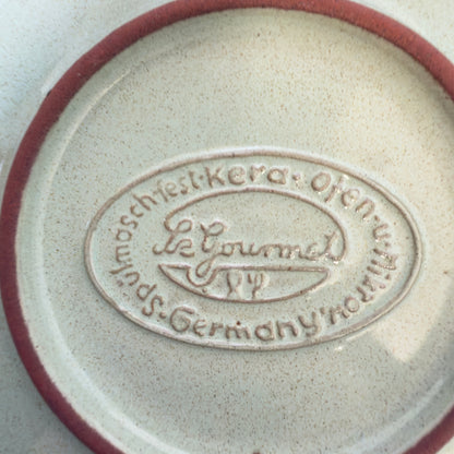 Serveringsfad med klokke i stentøj – Le Gourmet – terracotta og grøn – vintage