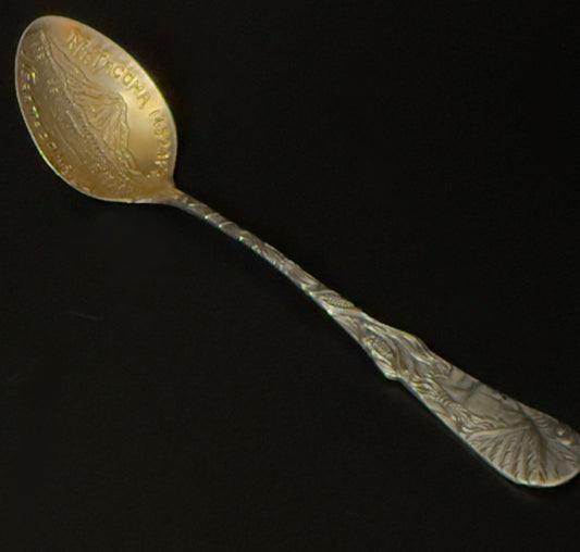 Antik souvenir teske i sterlingsølv, motiv Mount Tacoma og Native American, USA ca. 1900