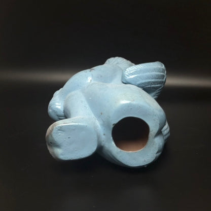 Vintage englebarn figur i keramik – lyseblå kerub