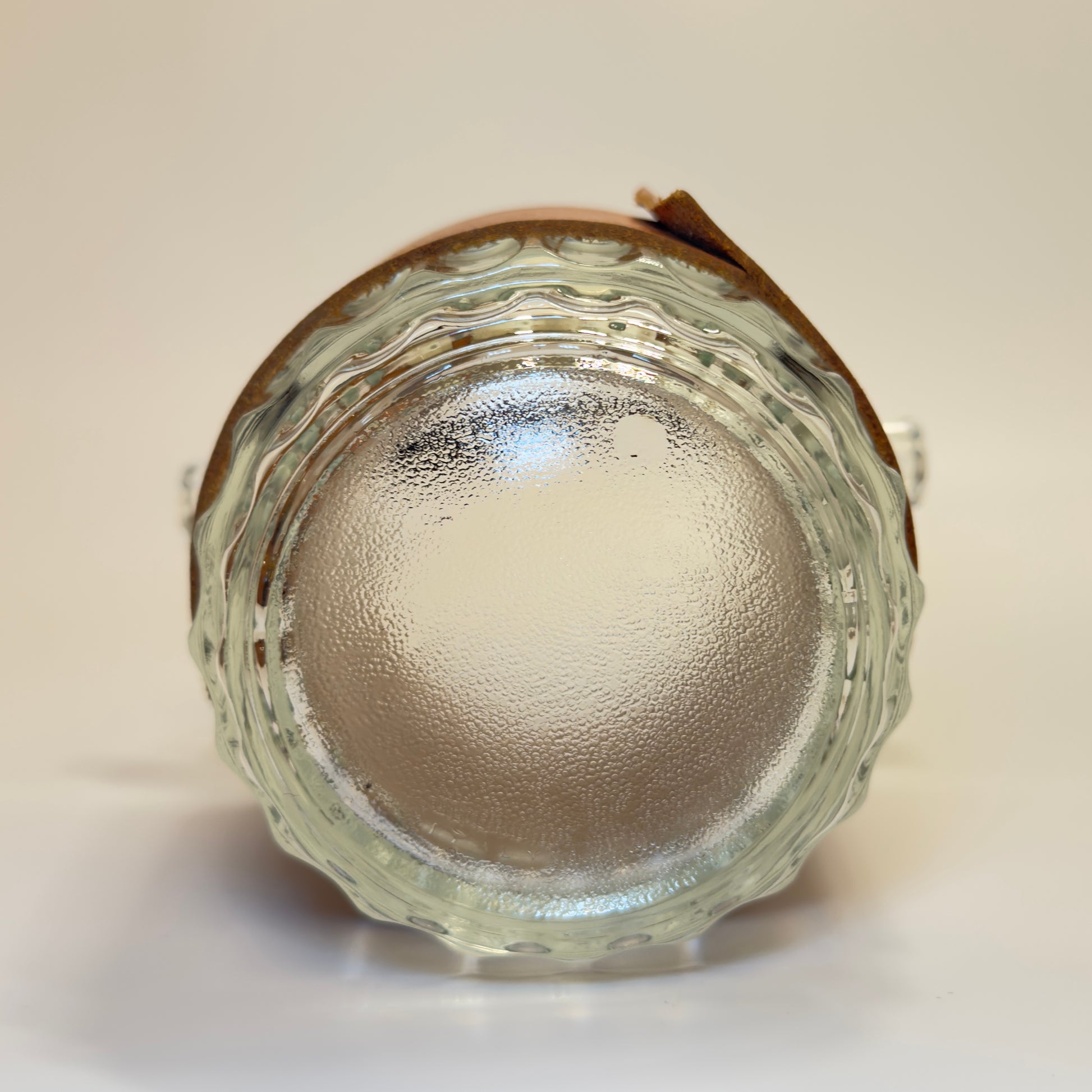 Vintage italiensk isspand i kraftigt presset glas med læder og læderhank