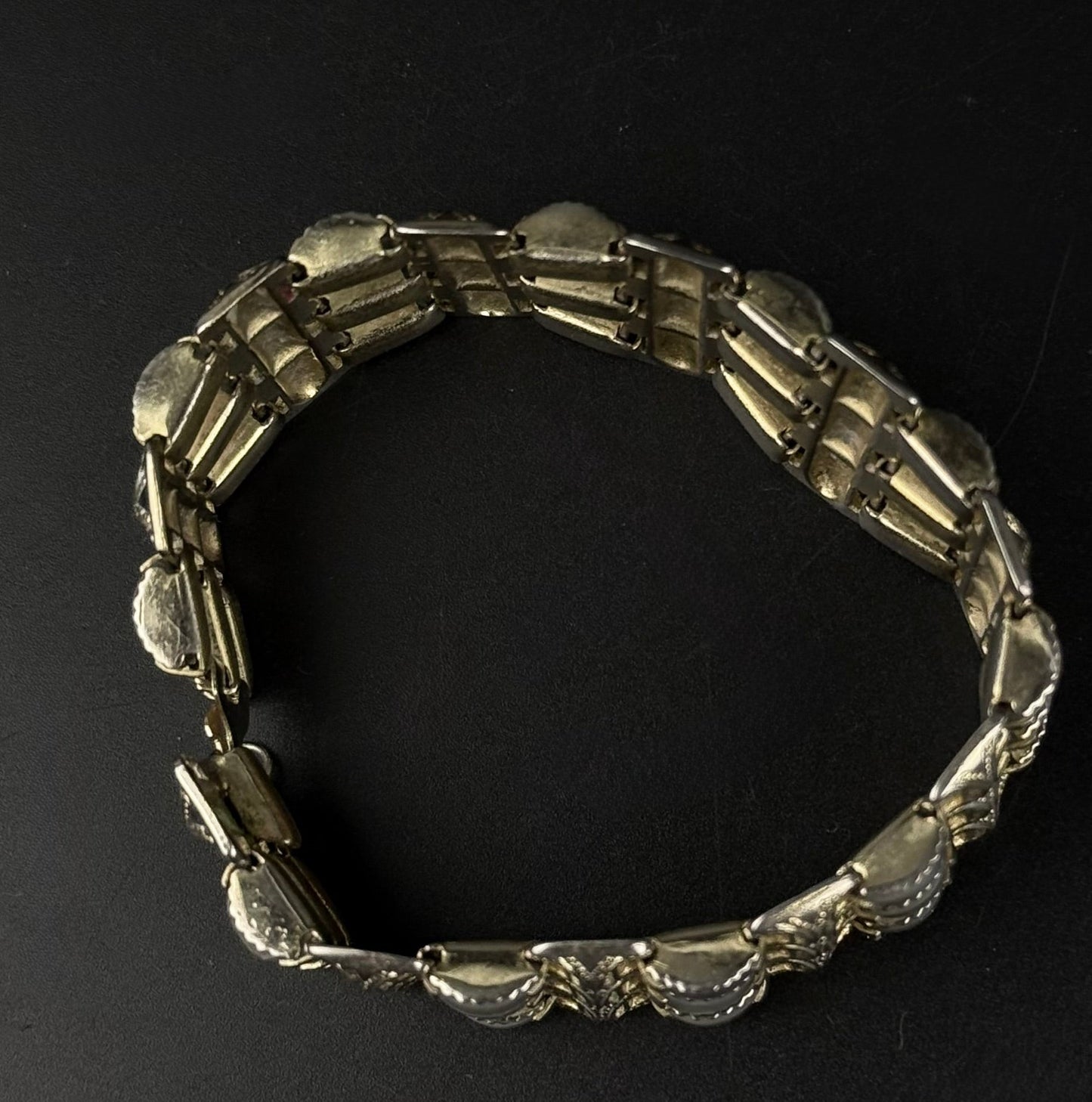 Vintage Toledo Damascene armbånd i gulddublé med perlemor