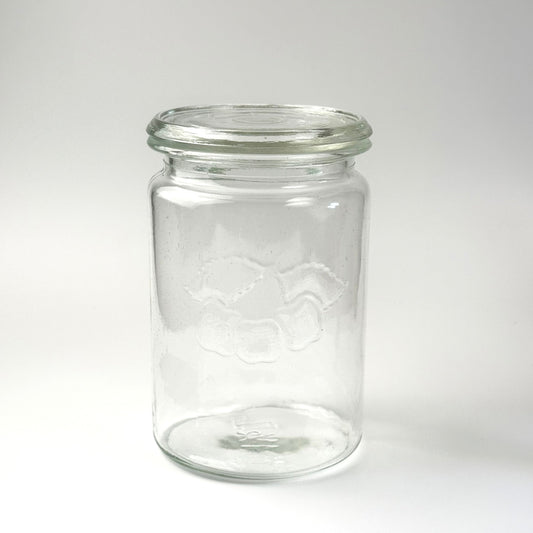 Kastrup Glasværk henkogningsglas 18,5 cm – gammelt sylteglas med glaslåg