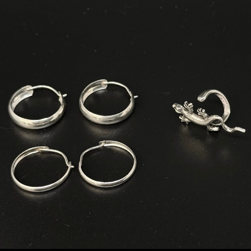 830 sølv creoler Ø1,5 cm og ear cuff 925 sølv - Frøken Lilly