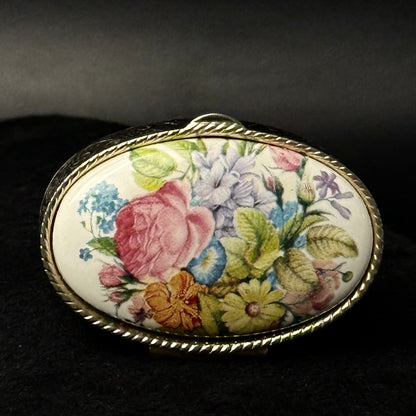 Vintage pilleæske/smykkeæske med porcelænslåg og blomster