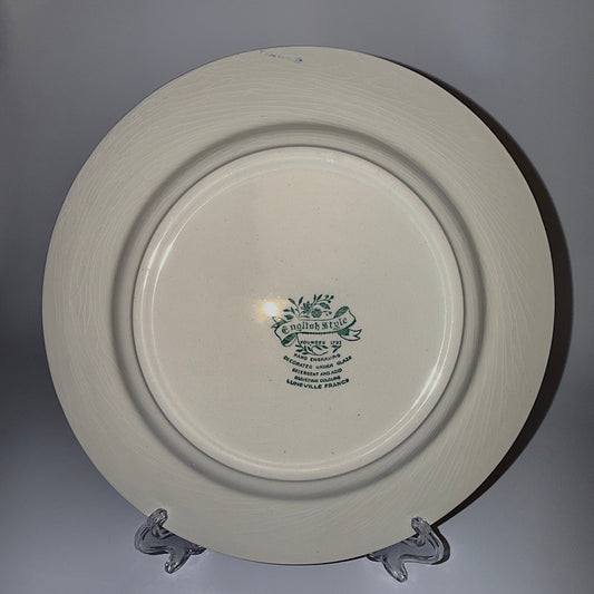 Fransk fajancetallerken – blå/hvid “English Style” Lunéville France ca. 1950–70