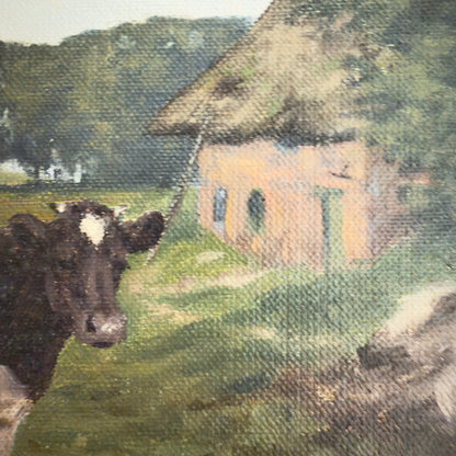 Originalt maleri af Kay Birkmose med dansk landbrugsmotiv i forgyldt ramme