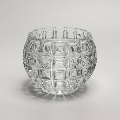 Vintage fyrfadstage i kraftigt klart glas med kubisk mønster