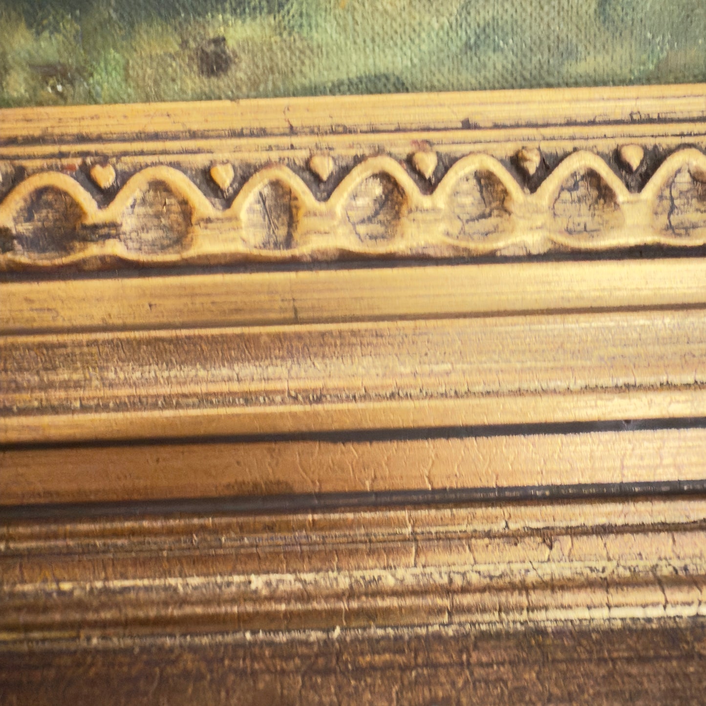 Originalt maleri af Kay Birkmose med dansk landbrugsmotiv i forgyldt ramme