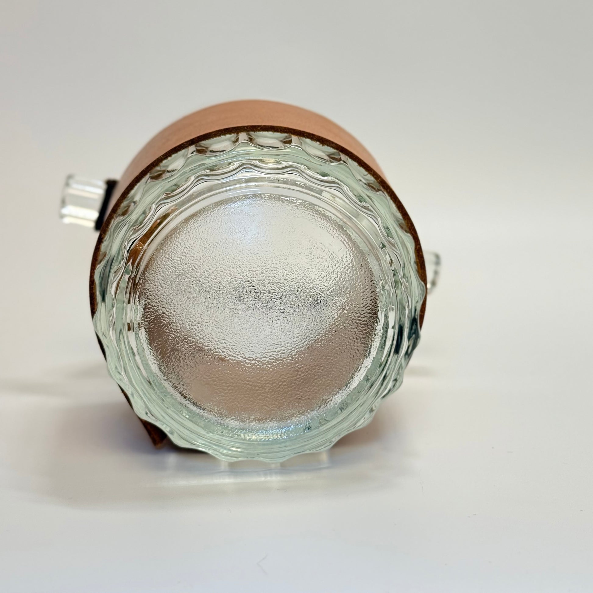 Vintage italiensk isspand i kraftigt presset glas med læder og læderhank