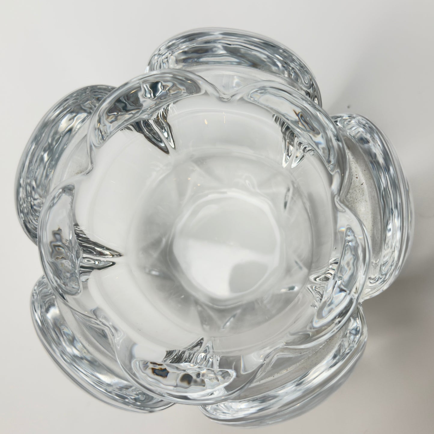 Holmegaard lotus lysestage i klart tungt glas – vintage dansk glasdesign