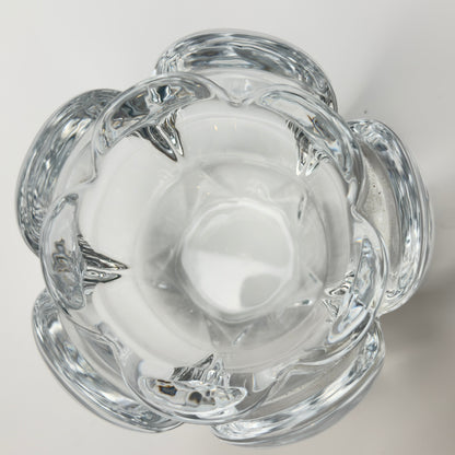 Holmegaard lotus lysestage i klart tungt glas – vintage dansk glasdesign