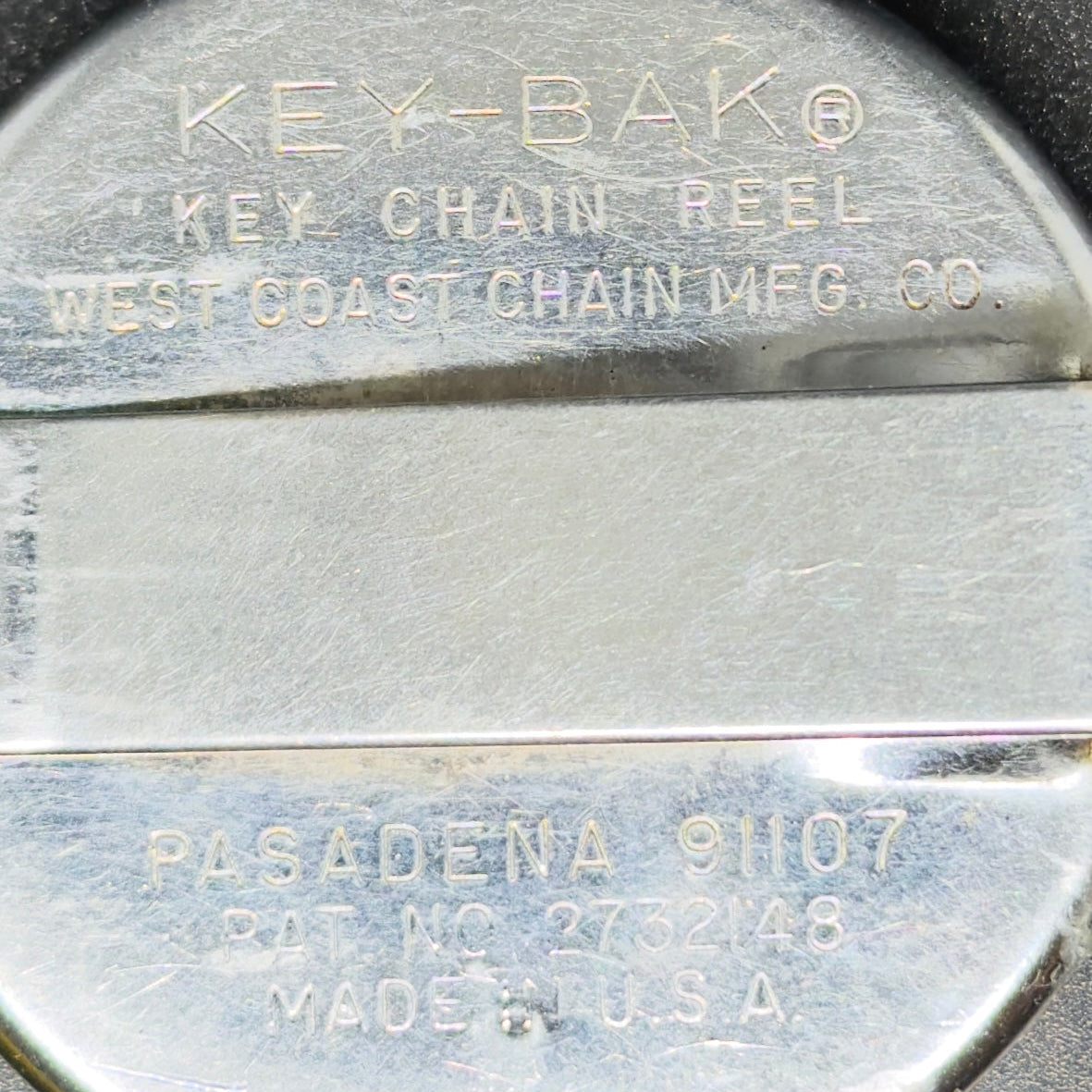 Vintage amerikansk Key-Bak nøglering - med bælteclips, West Coast Chain Mfg. Co., Pasadena
