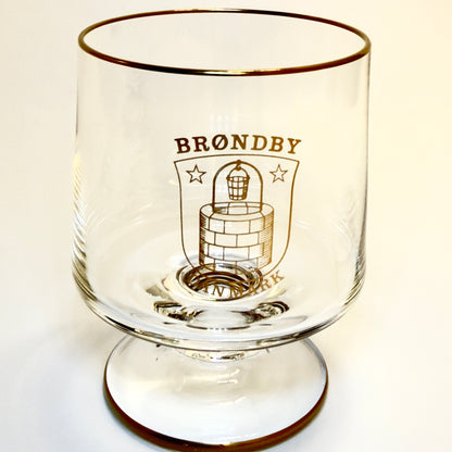 Brøndby IF souvenirglas på fod med guldkant – vintage 