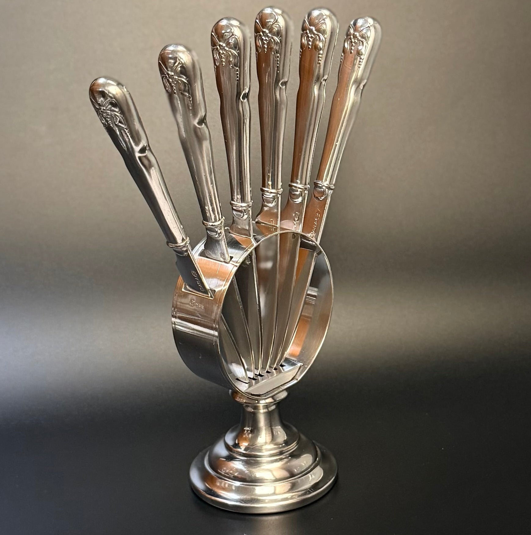 Smukt vintage sæt med frugtknive i sølvplet, D.F.A.