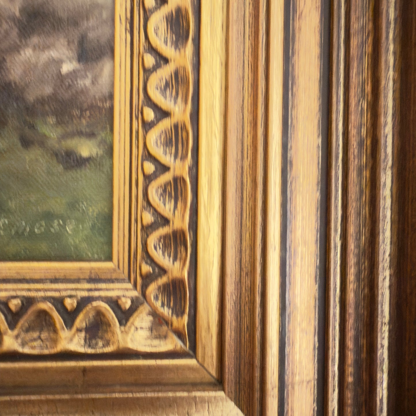 Originalt maleri af Kay Birkmose med dansk landbrugsmotiv i forgyldt ramme