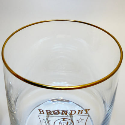 Brøndby IF souvenirglas på fod med guldkant – vintage 