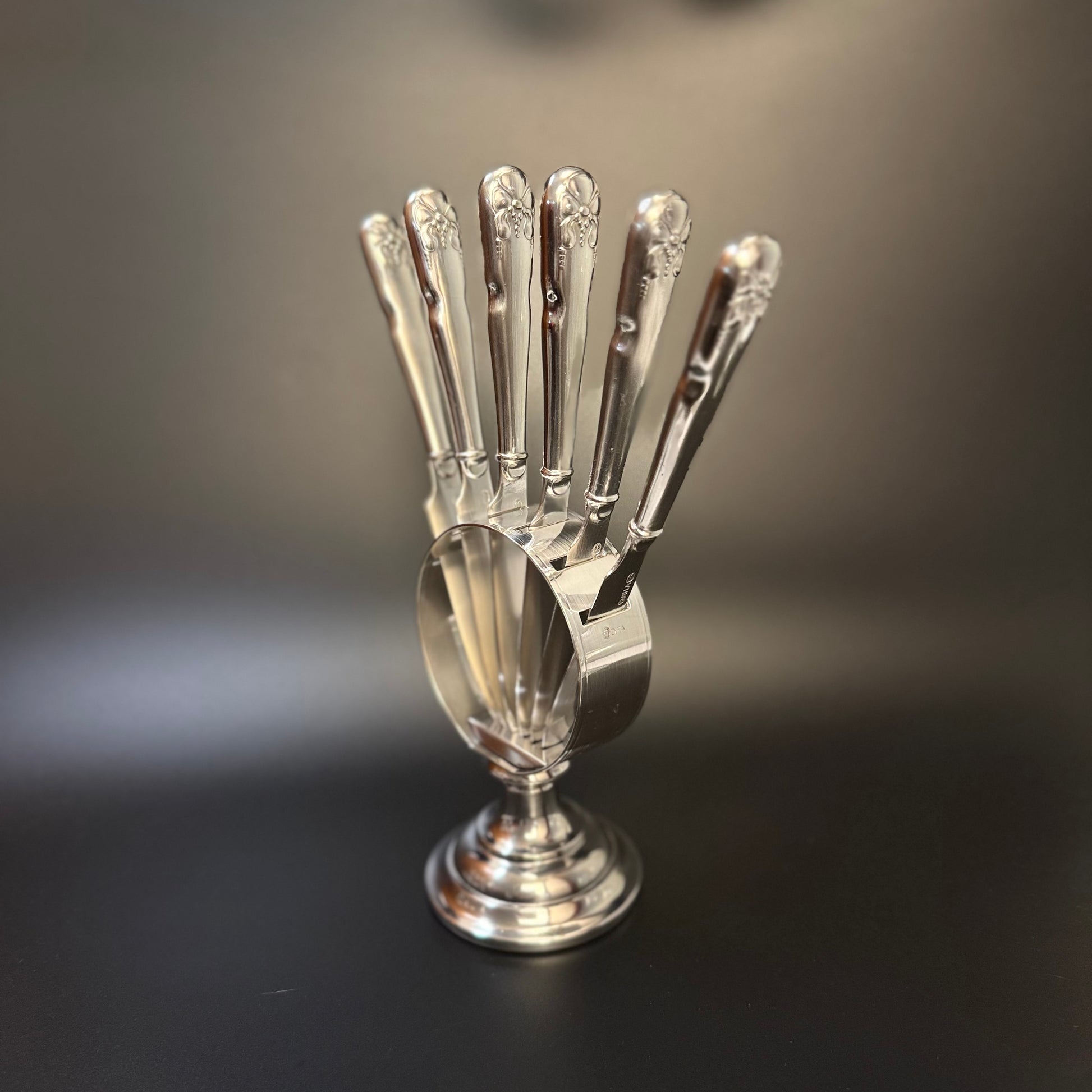 Smukt vintage sæt med frugtknive i sølvplet, D.F.A.