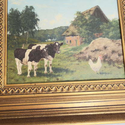 Originalt maleri af Kay Birkmose med dansk landbrugsmotiv i forgyldt ramme
