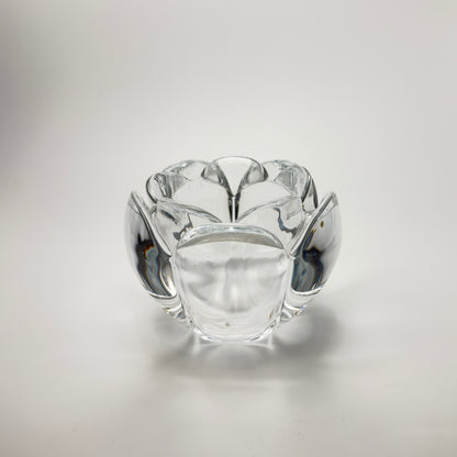 Holmegaard lotus lysestage i klart tungt glas – vintage dansk glasdesign